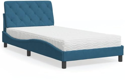 GeenYuu Sammetssäng med madrass, blå, 100 x 200 cm, vågformsdesign, komfortskummadrass H2/H3, sovrumsmöbler