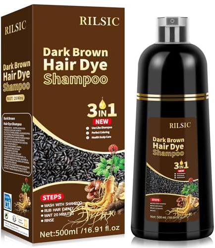 RILSIC Shampoo Colorante Donna Uomo, 500ML Shampoo Colorante Bianchi (Marrone Scuro)