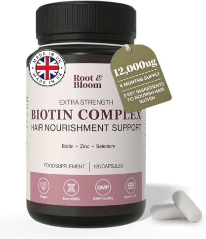 Biotin Hair Growth Capsules for Women - 3-Ingredient Formula with Zinc and Selenium, High Strength 12000mcg Biotin - Vegan, Made in UK - Hair Vitamins for Hair Recovery Support - 4 Months Supply