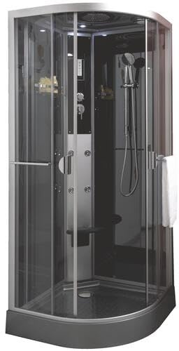 ONDÉE - Cabina idromassaggio NED - benessere in musica - Cabina angolare 1/4 di cerchio - 90x228cm - 4 getti massaggianti - Profilati in alluminio epoxie grigio
