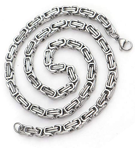 6MMTitanium stål halsband för män, fast handgjorda fyrkantiga bysantinska kungens kedjelänk halsband biker smycken svart guld silver 6Färger 55-70Cm,Silver,60cm