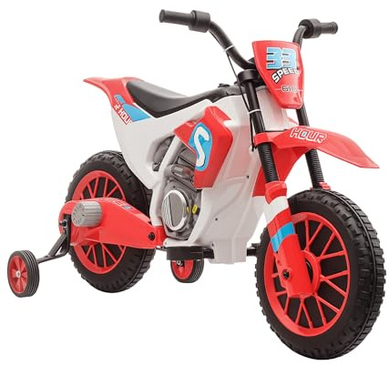 HOMCOM Moto da Cross Elettrica per Bambini da 3-5 Anni, Moto Elettrica per Bambini con Batteria 12V Ricaricabile e Rotelline Rimovibili, 106.5x51.5x68cm, Rosso