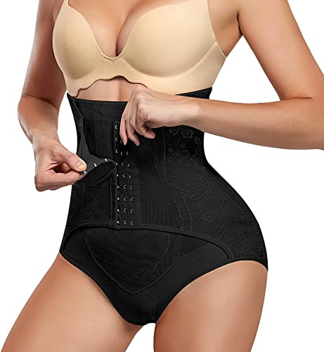 KUMAYES Mutande - Bragas para Mujer con Cintura Alta y Reductora, para el Abdomen, Planas, Shapewear, Negro, L