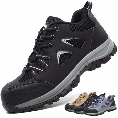 Scarpe Antinfortunistiche Uomo Donna Scarpe da Lavoro con Punta in Acciaio Leggere Scarpe di Sicurezza Antiscivolo Traspiranti Nero 39