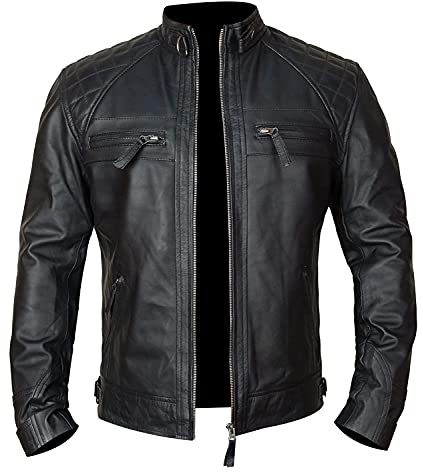 Fashion_First Colección de Chaquetas de Cuero de Motociclista Vintage Retro para Hombre Cafe Racer Antique - Cuero Genuino de Piel de Vaca, diamante negro, XXL