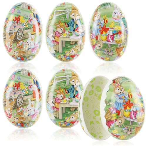 com-four® 6x Uova di Pasqua da riempire - Uova colorate per Pasqua - Uova di Pasqua con tradizionali motivi pasquali da nascondere e regalare