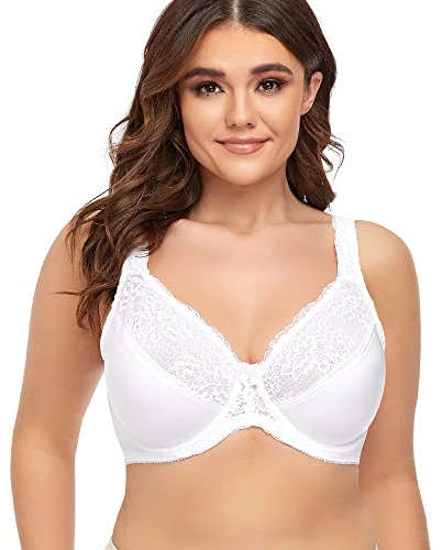 Ayigedu UK Ladies Plus Size Full Coverage Bra Non Padded Underwire Minimizer Bras 38E White