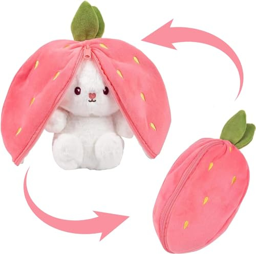Yizemay Peluche Lapin de Pâques, 18cm Douceur Carottes Fraises Poupée Lapins, Jouets Lapin Muppe, Paques Enfant Lapin de Paques pour Enfants Garçons Filles