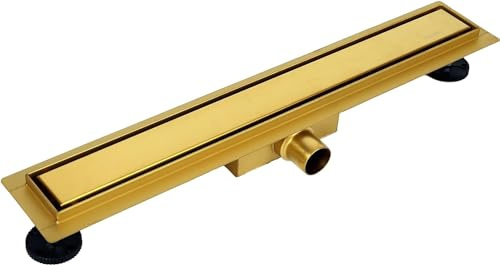 BALNEO Canalina per Doccia, Canaletta di Scarico 70 Gold Basso 52mm, Set Completo con Grande Filtro, Scarico per Doccia su Entrambi i Lati con Pannello o Sotto Piastra, Duplex Next 2in1