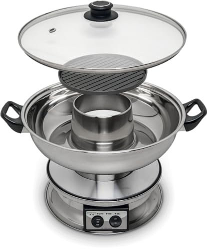 Remo Elektrisk fonduegryta – fonduegryta med grillplatta – varmkruka – 3,8 liter – rostfritt stål