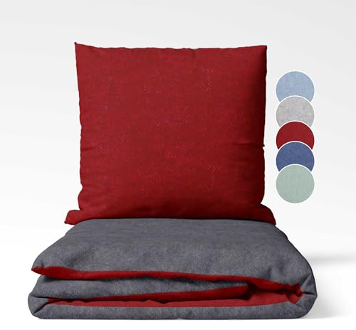 sleepling Biber Biancheria da letto in flanella, 155 x 220 cm, Biancheria da letto reversibile color rosso scuro-grigio scuro, 1 copripiumino e 1 federa da 80 x 80 cm, Ökotex, lavabile fino a 60 gradi