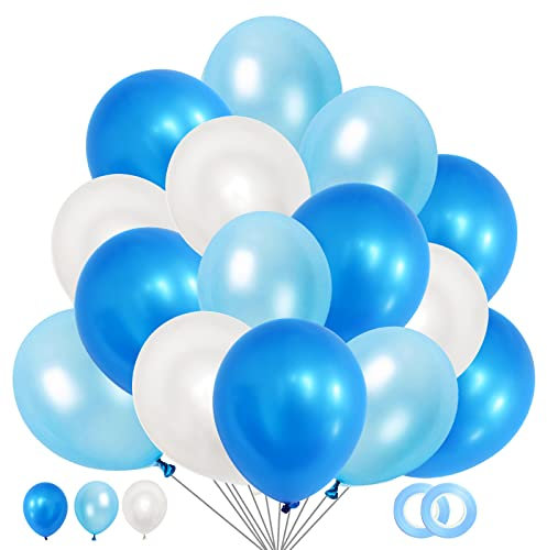 60 Pezzi Palloncini Bianchi Azzurri, Palloncini Gonfiabile Blu in Lattice, Palloncino a Elio Blu, Azzurri Palloncini per compleanni matrimoni laurea feste Ragazzo Battesimo Serale