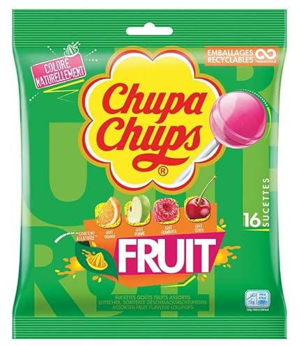 Délicieuses Sucettes aux Fruits Chupa Chups - Sachet 192g - Gourmandises colorées et fruitées - Idéales pour petits et grands - Douceurs dans un sachet - Le Lot De 4