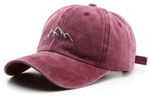 YULOONG Mens Vintage Berretto da Baseball Mountain Peak Ricamo Cappelli da Baseball Retro Cotone Lavato Dad cap Donna Outdoor Sport cap Regolabile Unisex Rosso