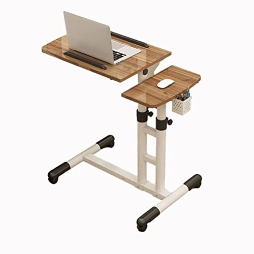 Översängsbord Översängsbord Bärbart skrivbord för bärbar dator med hjul Justerbar höjd Luttop och mobilt rullställ Tiltbart översängsbord Bricka Sängsoffa Sida (Brun)