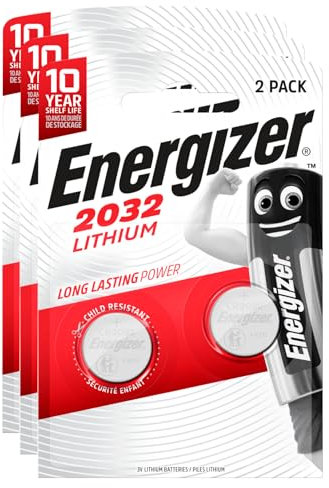 Energizer Lithium Batterie CR2032 Bottone 3V al Litio Lunga Durata Massime Prestazioni per Piccoli Dispositivi Orologi Telecomandi e Termometri - 1 Blister da 6 Pile