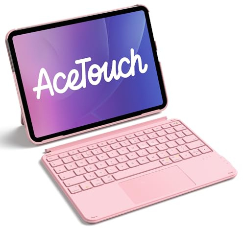 Inateck Ultralight Keyboard Case with Touchpad for iPad A16 11th Gen 2025/10th Gen 2022 (11/10.9 inch), Detachable Keyboard for iPad Air 11 M4 2026/M3/M2, Air 5/4, Pro 11 4/3/2/1, UK Layout, Pink