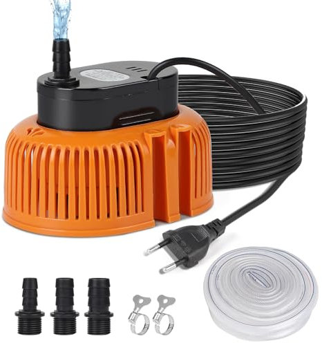 EFUTURETIME Pompa Sommersa 75W Pompa Acqua 2500 L/H senza Galleggiante, Pompa per Laghetto con Cavo da 7,2 m, 3 Adattatori Diversi, Tubo da 5 m, 2 Morsetti (Arancione)