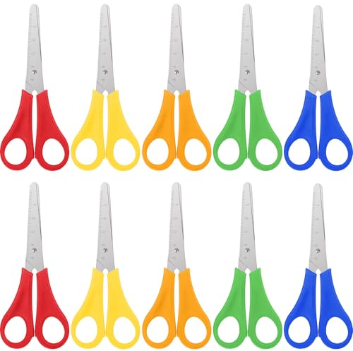 10 Pack Kids Scissors for School, 5 Small School Student Pointed-Tip Craft Scissors Stainless Steel Blades Comfort Grip Safety Scissor Bulk for Classroom Teacher Scrapbooking, Art Craft Supplies