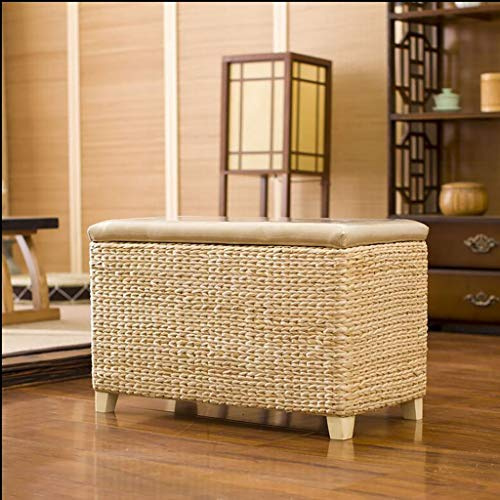 Panca ottomana ottomana in rattan, sgabello portaoggetti fatto a mano, panca da letto, poggiapiedi in vimini, contenitore per giocattoli, ottomano in pelle