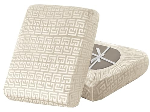SYLC Stretch Sofa Cushion Covers Velvet Knurling, Non Slip Seat Covers for Sofas with Ties, Fitted Caravan Cushion Covers for Sofa/Settee/Couch/Motorhome (Ivory,1pc Large 1-seat)