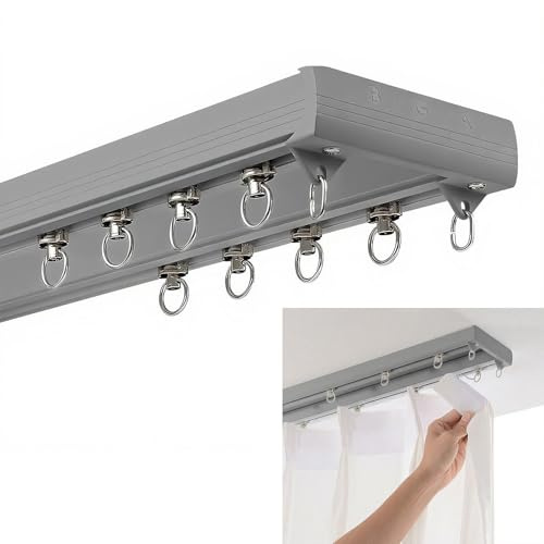 Doppio sistema di binario per tenda a 2 corsie montato a soffitto in alluminio silenzioso asta per divisori/camere da letto/baia regolabile 50-400 cm nero (grigio 180 cm)