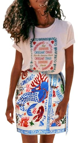 Talakeno Womens Summer Floral Wrap Short Skirt Tie Side High Waist A Line Beach Vacation Boho Mini Skirt(Sky-Blue,S)