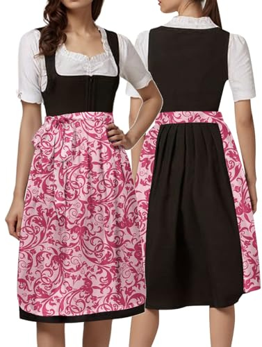 Foweknow Delantal tirolesa Midi Tradicional Jacquard Delantal Trachtkleid Dirndlkleid Damen Delantal para Dirndl Trachtenschürze Trachtenrock Midi Terciopelo Dirndlkleid Oktoberfest Outfit, Rosa., M