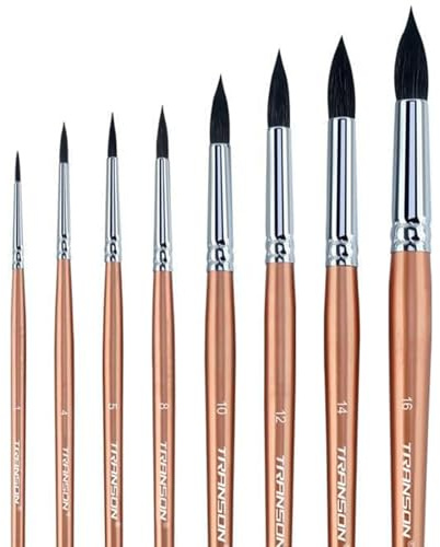 Transon Juego de 8 Pinceles Redondos de Acuarela de Pelo de Cabra para Acuarelas, acrílicos, tintas, Gouache, óleo y témpera