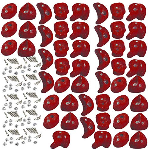 Garden Games Rock Climbing Holds for Kids, 50 Pack, Red | 50 High-Grip Climbing Holds with Galvanised Steel Fixings for Safe Indoor and Outdoor Climbing Walls
