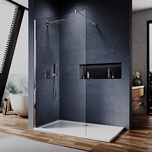ELEGANT 800mm Walk in Shower Door Enclosure Frameless 6mm Safety Shower Glass with Aluminium Support Bar