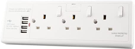 WK Electrical - 3 gang socket Converter Socket 1G/2G To 3-Gang 13A with USB (4800mA)
