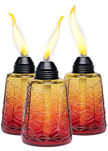 Backyadda Stylish Glass Torches for Your Table or Patio with Many Colors to Choose from. Set of 3 Torches. (Crimson Sunset)