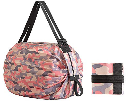 JUVEL Bolsas de Compras Reutilizables,Bolsas de Compra Plegables Bolsas de Supermercado de Reusable Duraderas Lavables Adecuado para Compras,Casa,Viajes,Acampar al Aire Libre (Camuflaje rosa)