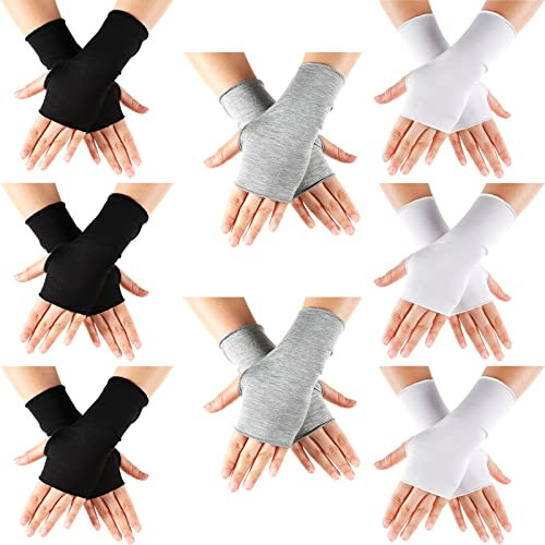 Geyoga 8 Paar Fingerlose Sonnenschutz UV Schutz Handschuhe (Schwarz, Weiß, Grau)