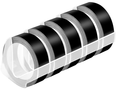 NineLeaf 5 x Kompatibel für Dymo S0898132 521209 3D Kunststoff Prägebändern 12mm x 3m Weiß auf Schwarz Etikettenband für Office Mate II 1540 154000 Organizer Xpress Pro 1575 1595 Beschriftungsgerät