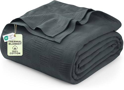 Utopia Bedding Smoke Gray 100% Cotton Blanket [Full Size - 90x84 Inch] 350GSM Lightweight, Soft and Breathable Thermal Blanket for All Seasons