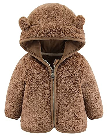 Veste à capuche en polaire pour bébés garçons et filles avec oreilles, vêtement chaud en ourson cartoon avec fermeture éclair, manteau pour nourrissons de 0 à 24 mois