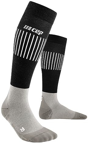 CEP - Leichte Merino Skisocken Damen mit Kompression | schwarz/grau | Gr. III | M | Ultralight Socks Skiing mit Polsterung, Skisocken Merinowolle für kraftvolle Beine