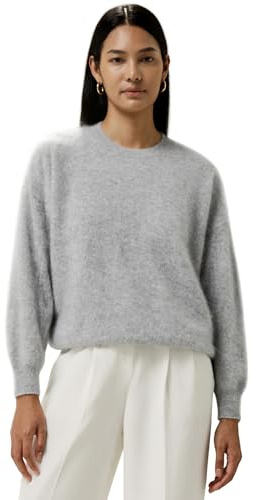 LilySilk 100% Kaschmirpullover für Damen, lässiger Rundhalsausschnitt, lockerer Schnitt, überschnittene Schultern, entspannte Passform, Pullover für den Winter(Hellgrau,L