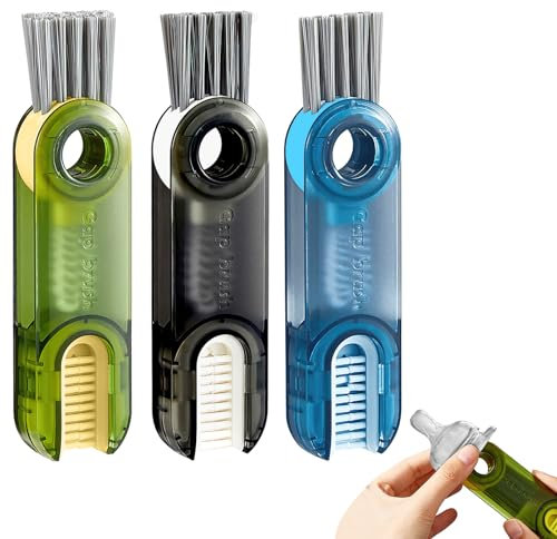 TNSLAND Lot de 3 brosses de nettoyage des fentes, 3 en 1, avec couvercle de gobelet, brosse de nettoyage multifonctionnelle pour le nettoyage des bouteilles d'eau, des gobelets isothermes et des