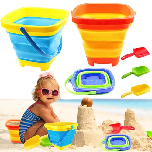 Hojalis 6Pcs Strand Sandspielzeug Set, Sandkasten Spielzeug, Strandspielzeug Kinder, 3 Silikon Zusammenklappbar Sandeimer Für Kinder, 3 Sandspielzeug Schaufel, für Kinder, Kleinkinder, Sandkasten