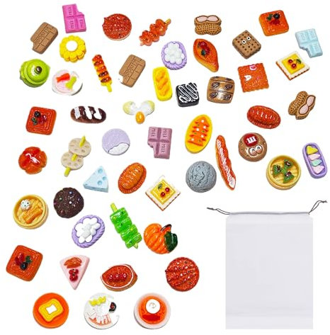 50 mini alimentos, 1 bolsa de almacenamiento, accesorios para muñecas, accesorios de alimentos, comida para casa de muñecas, mini cocina de poesía, mini cocina de alimentos, cocina de juguete en