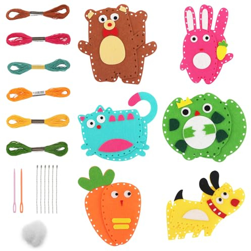 Bomtop Kits Couture En Feutre Animal, Kit de Couture pour Enfants, Arts Et Artisanat pour Débutants, Kit De Bricolage en Feutre, Jouets à Coudre DIY, Kits De Couture pour Débutants pour Enfant