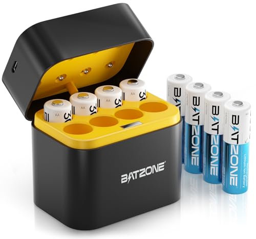 Zepath AA Rechargeable Lithium Batteries with Battery Charger, 8 Pack 3000mWh High Capacity Rechargeable Batteries 1.5V Constant Output AA Lithium Batteries, Battery Storage Fast Charging