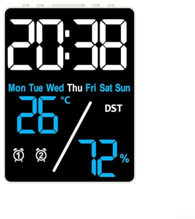 Multifunktionale Digitaluhr mit Datum und Wochentag, große Kalenderuhr für Senioren und ältere Menschen, Wecker für Schlafzimmer, Schreibtisch, einstellbare Helligkeit, USB-Anschluss (Blau + Weiß)
