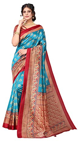 TRAFAART Women's Indian Sari Printed Art Silk Saree with Blouse Piece