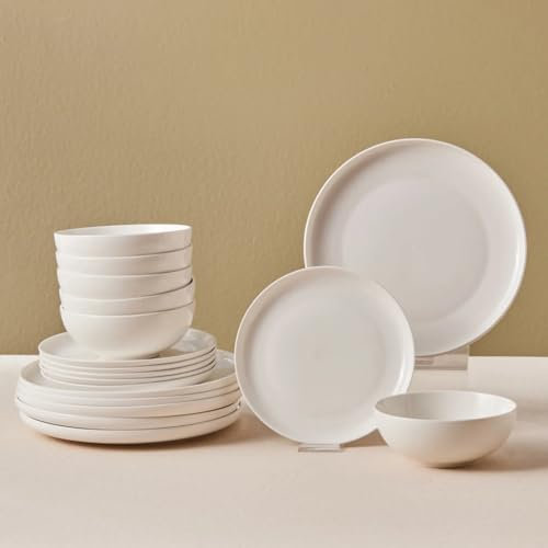Karaca Streamline Remi White Dinner Plate Set 18-Piece - Kitchen Plates and Bowls Set for 6 People - Bone China Tableware Crockery Set - Dinner Plates, Bowls, Side Plates Dinnerware Sets