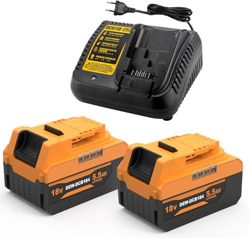 XNJTG 18V 5,5Ah Ersatzakku für Dewalt mit 18V Ladegerät DCB118 Kompatibel mit Dewalt Akku DCB184 DCB180 DCB181 DCB182 DCB200 DCB201