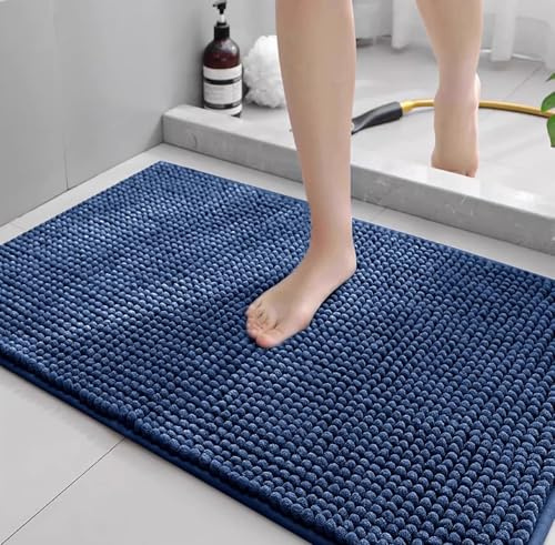 LEZUAN Tappeto Bagno in Ciniglia, Tappetino Bagno Antiscivolo, Tappeto Doccia Assorbente, Tappeti da bagno Morbido, Lavabile in Lavatrice(Navy,40x60cm)